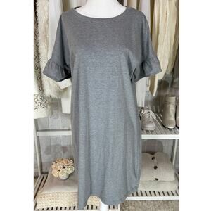 Old Navy Women's Size M Tall Gray Ruffle Sleeve Knee Length T-Shirt Dress #0291